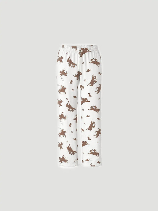 Women's Short Sleeve Pajama Set in White/Brown