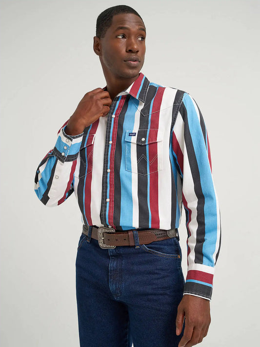 Vintage-Inspired Brushpopper Western Snap Workshirt in Blue Raspberry