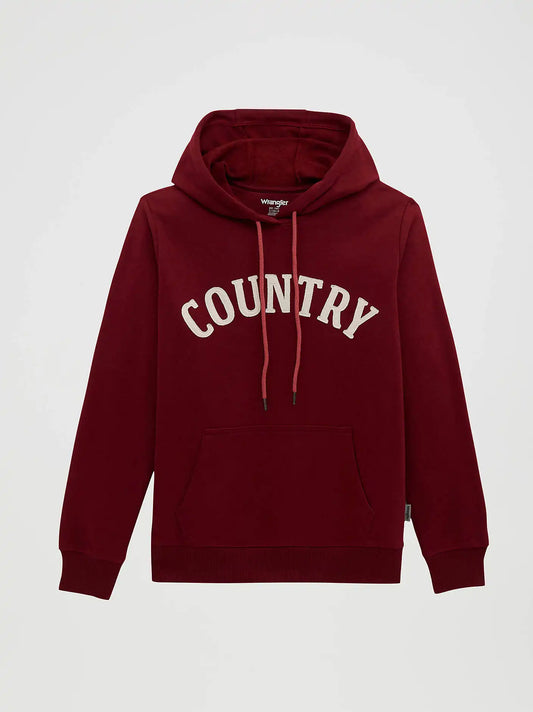 Women's Country Applique Pullover Hoodie in Pomegranate