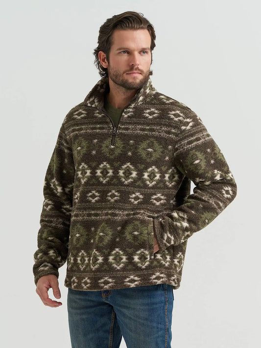 Men's Hay Away Sherpa Quarter-Zip Pullover in Black Olive