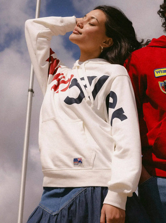 Wrangler® Americana Wide Open Spaces Logo Hoodie in White