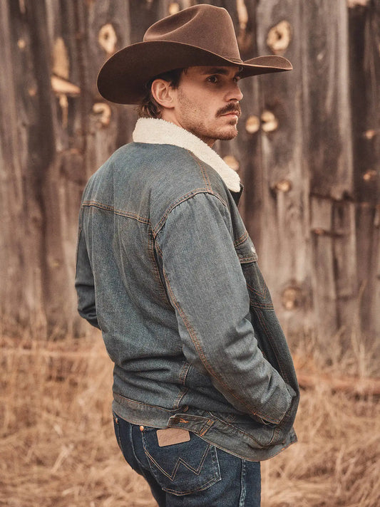 Wrangler® Western Sherpa Lined Denim Trucker Jacket in Rustic