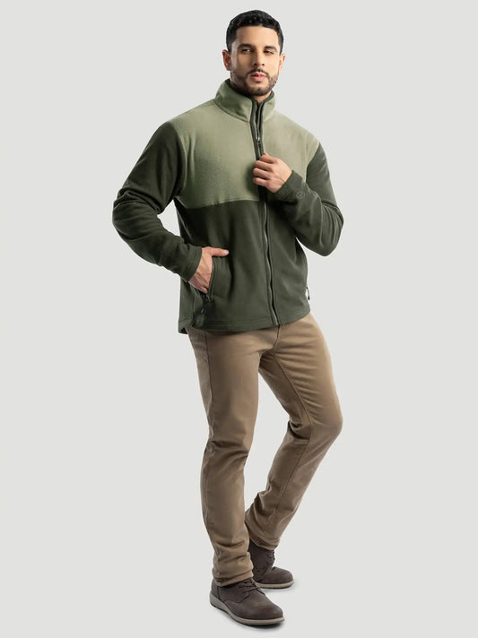 Men's Wrangler ATG™ Color Block Mock Neck Jacket in Tan/Green