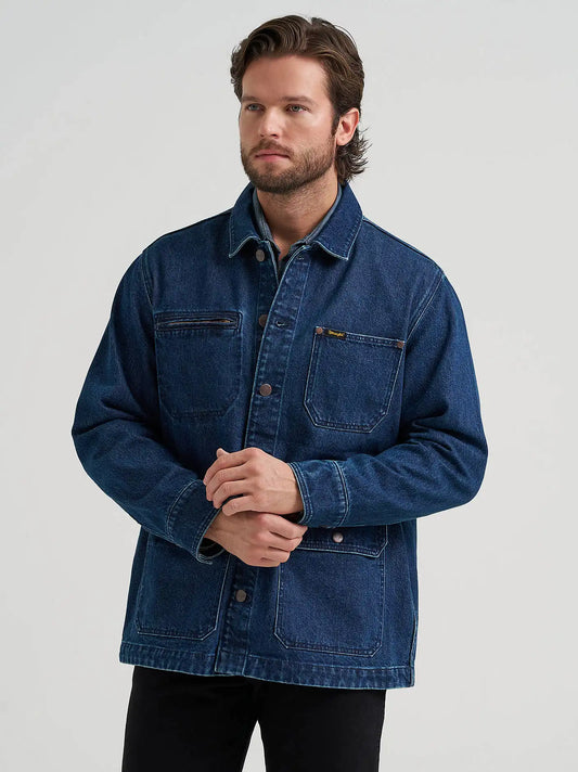 Men's Wrangler Unlined Denim Chore Jacket in Deep Ocean