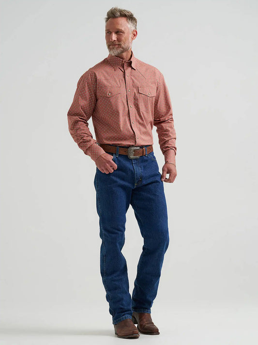 Wrangler® George Strait™ Troubadour Long Sleeve Western Snap Shirt in Adobe Geo
