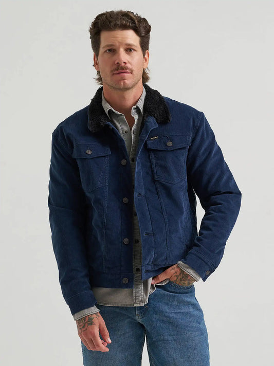 Men's Wrangler® Sherpa Lined Corduroy Trucker Jacket in Iris