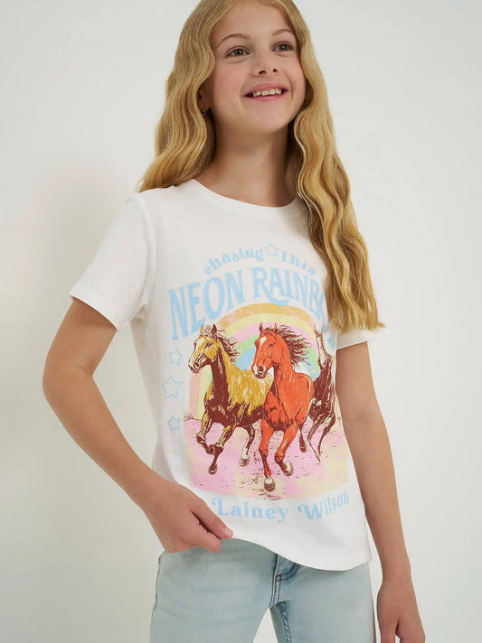 Girl's Lainey Wilson x Wrangler Neon Rainbow Tee in White