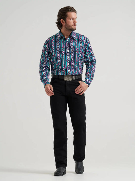 Men's Checotah® Long Sleeve Western Snap Printed Shirt in Cosmic Blue