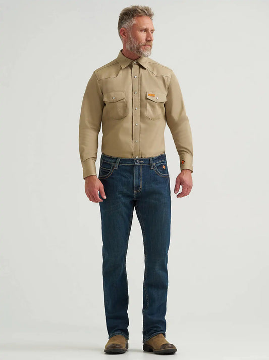 Wrangler® FR Flame-Resistant Vintage Slim Boot Jean in Dark Denim