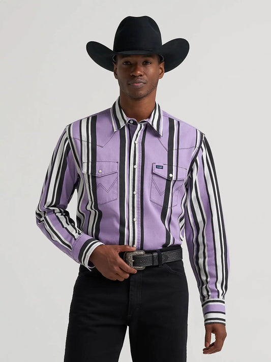 Vintage-Inspired Brushpopper Western Snap Workshirt in Bold Iris