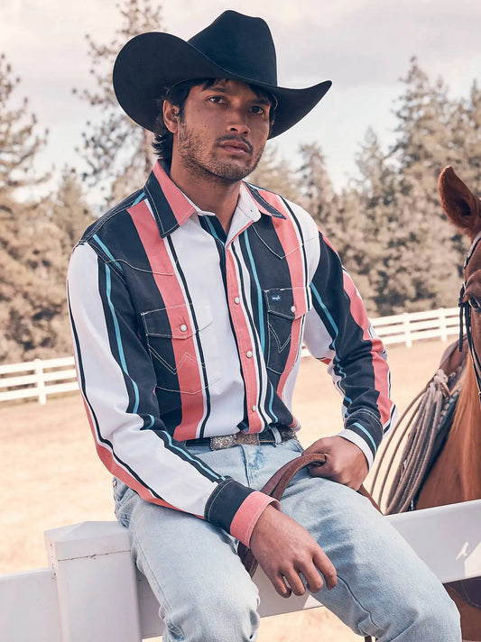 Vintage-Inspired Brushpopper Western Snap Workshirt in Burning Coral