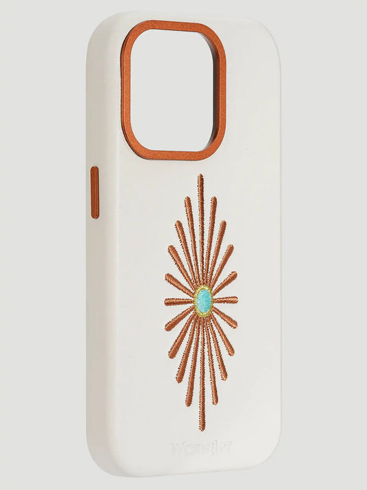 Smartphone Leather Embroidery Case:White:15 Pro