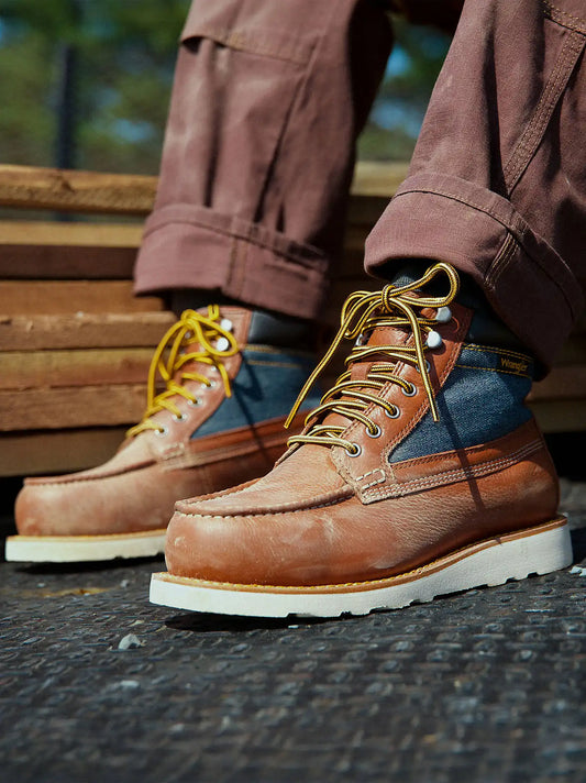 Men's Trigger Steel-Toe Denim Work Boot in Brown/Denim