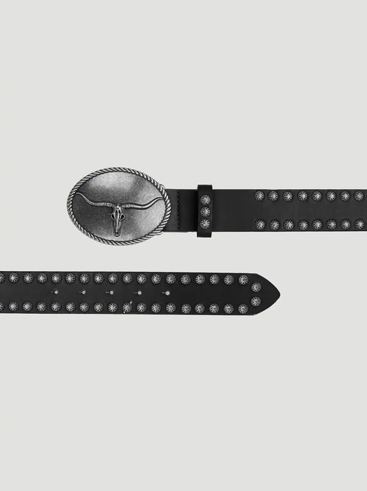 Women's Steer Head Studded Belt in Black