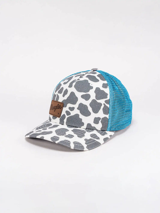 Women's Cow Print Mesh Trucker Hat:Turquoise:One Size