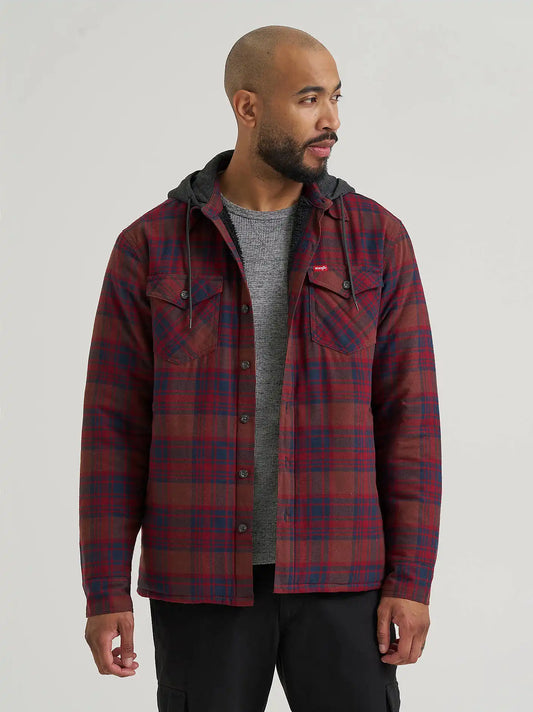 Men's Hooded Heavyweight Shirt Jacket in Brown Stone