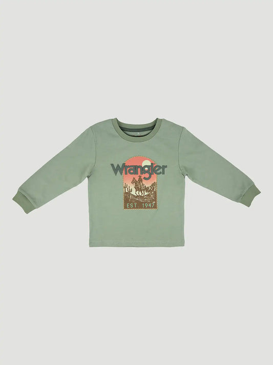 Wrangler Boy's Long Sleeve Graphic T-Shirt in Cowboy Green