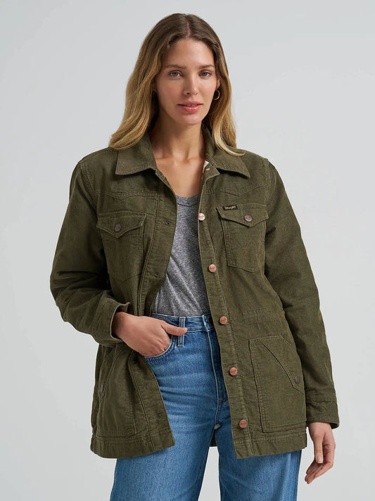 Women's Corduroy Quilt-Lined Barn Jacket in Green
