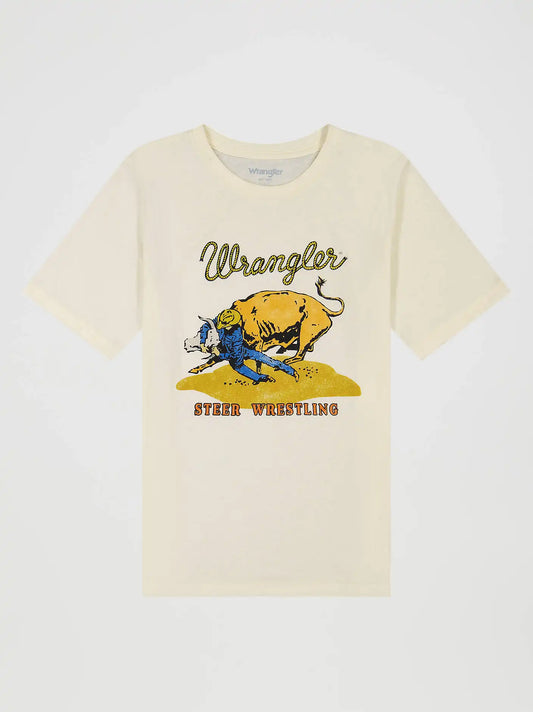 Boy's Steer Wrestling Graphic T-Shirt in Antique White Heather