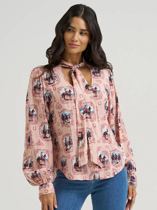 Women's Cameo Tie Neck Blouse in Pink
