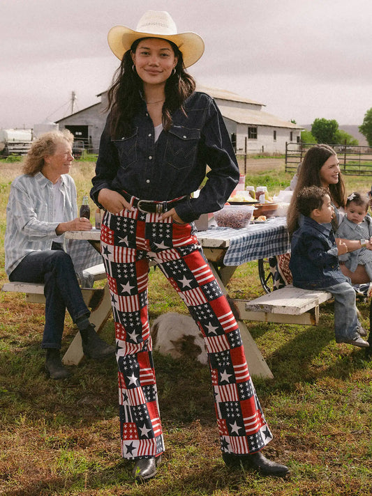 Wrangler® Americana Retro Bailey Flare Print Jean in Stars & Stripes
