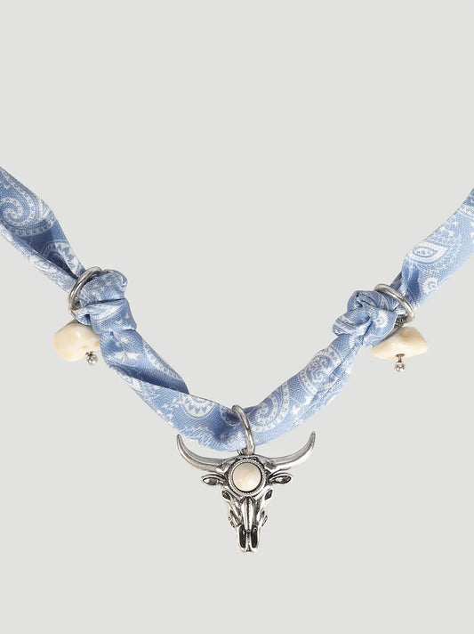 Steerhead Satin Charm Necklace:Silver Blue:One Size