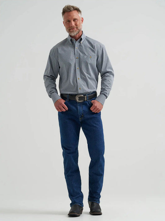 Wrangler® George Strait™ Long Sleeve Button Down One Pocket Shirt in Steely Blue Circlet