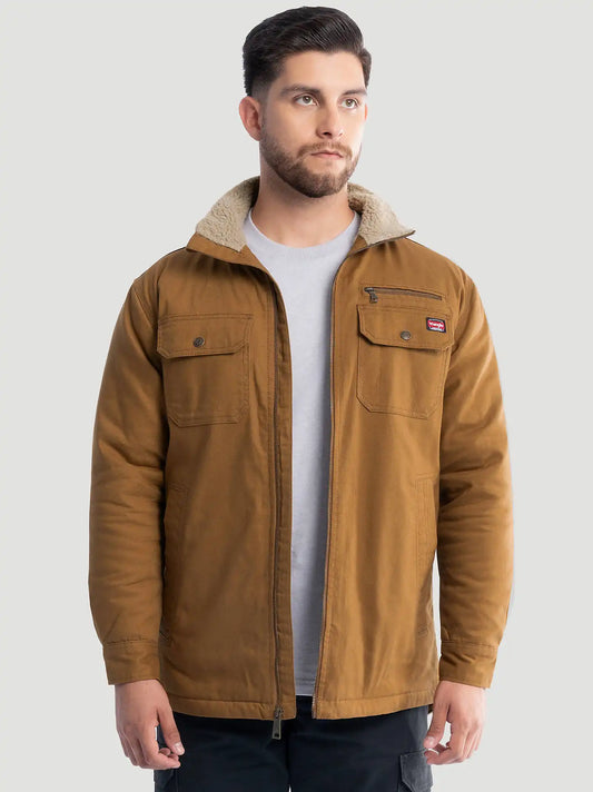 Men's Workwear Faux Shearling Lined Jacket in Rubber Brown