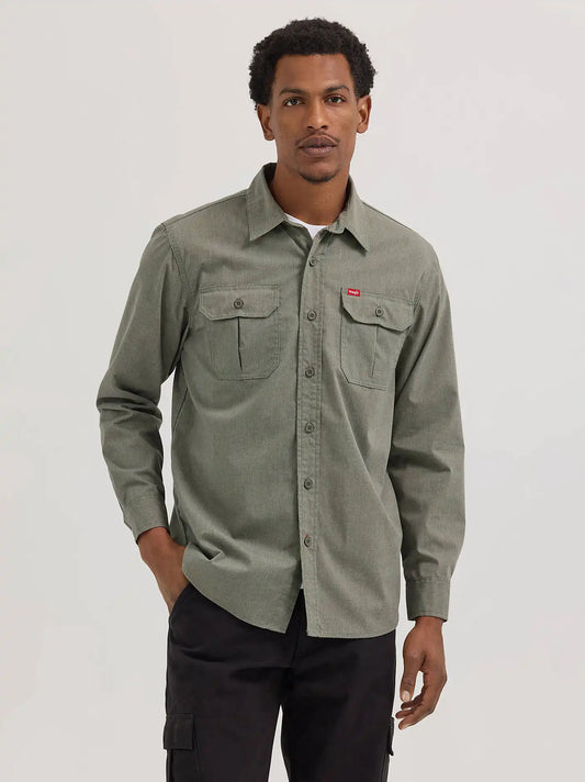 Men's Relaxed Fit Stretch Shirt in Olive Night Heather