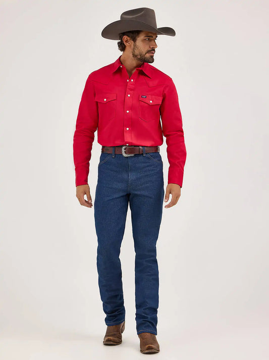 Cowboy Cut® Firm Finish Long Sleeve Western Snap Solid Work Shirt in Red