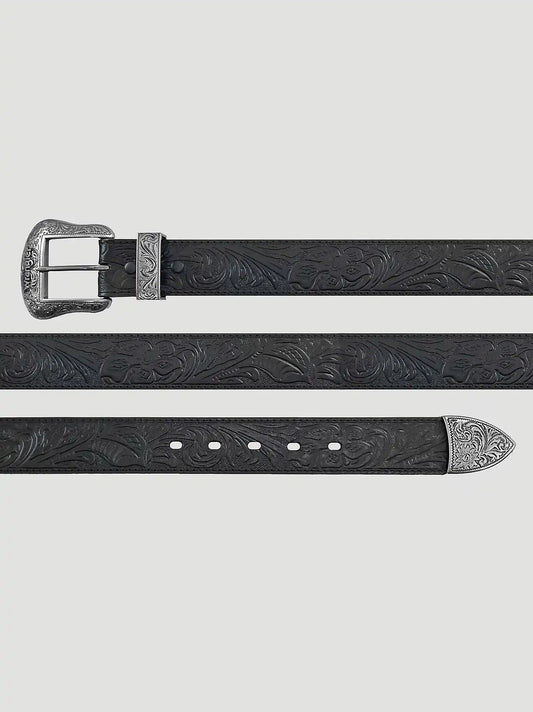 Women's 3 Piece Buckle Embossed Leather Belt in Black