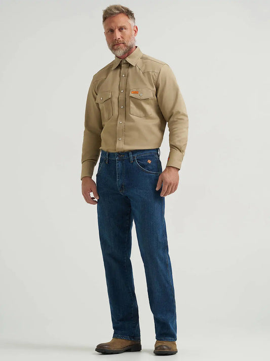 Wrangler® FR Flame Resistant Advanced Comfort Relaxed Fit Jean in Midstone