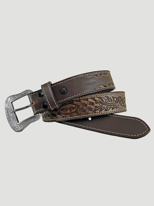 Men's Wrangler Embossed Carved Belt in Tan