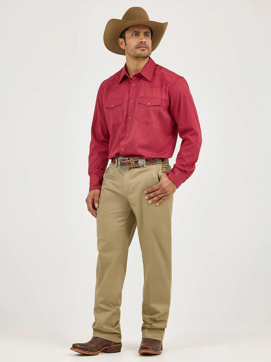 Wrangler® Western Long Sleeve Western Snap Dobby Stripe Shirt in Wine