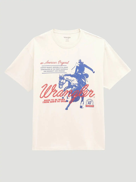 Cursive Cowboy Vintage Fit Back Graphic T-Shirt in Antique White
