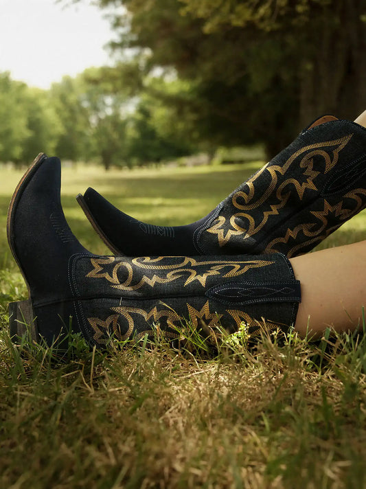 Women's Mavis Suede Snip-Toe Western Boot in Indigo