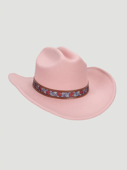 Womens Floral Trim Faux Wool Cowboy Hat:pink:One Size