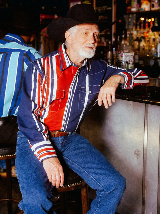 Vintage-Inspired Brushpopper Western Snap Workshirt in Americana