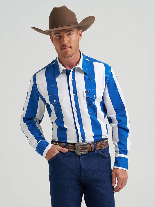 Vintage-Inspired Brushpopper Western Snap Workshirt in Big Blue