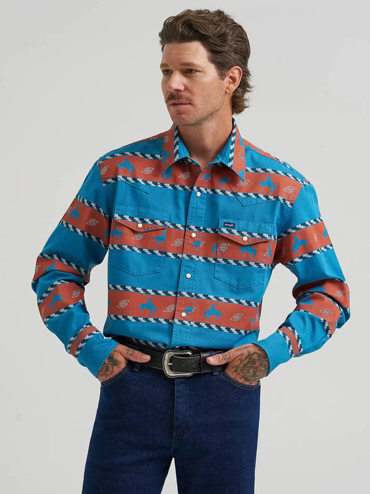Vintage-Inspired Horizon Stripe Western Snap Shirt in Clay Ridge
