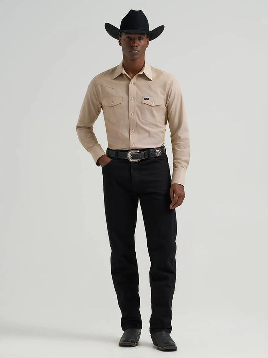 Cowboy Cut® Long Sleeve Western Snap Chambray Work Shirt in Khaki