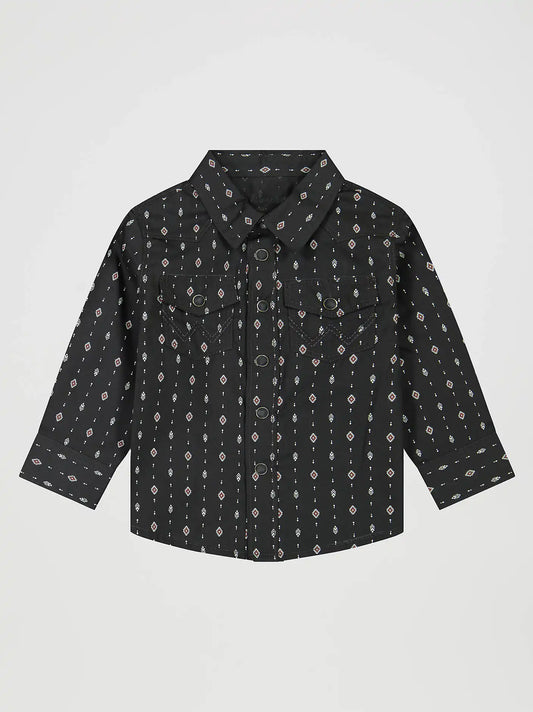Little Boy's Long Sleeve Print Western Snap Shirt in Black