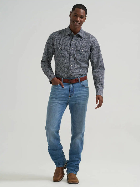 Men's Wrangler Retro® Premium Long Sleeve Western Snap Printed Shirt in Scatter Navy