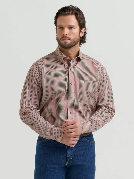 Wrangler® George Strait™ Long Sleeve Button Down One Pocket Shirt in Geometric Rust