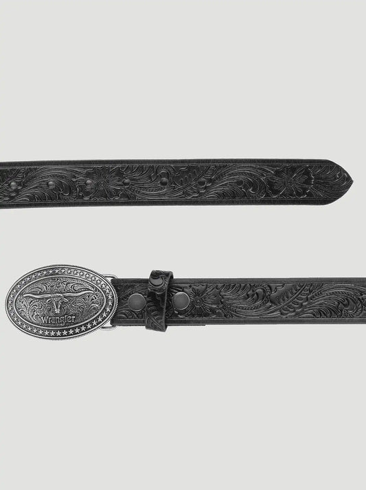 Boys Longhorn Buckle Emboss Belt:Black:L/XL
