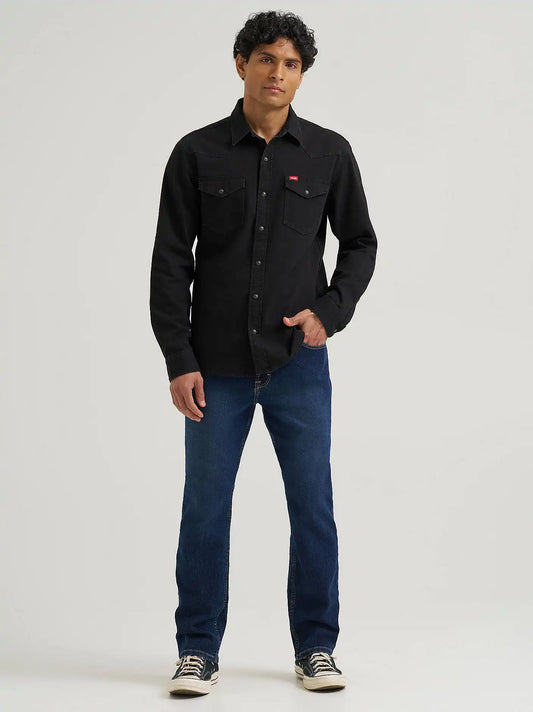 Men's Denim Western Snap Shirt in Black Rinse