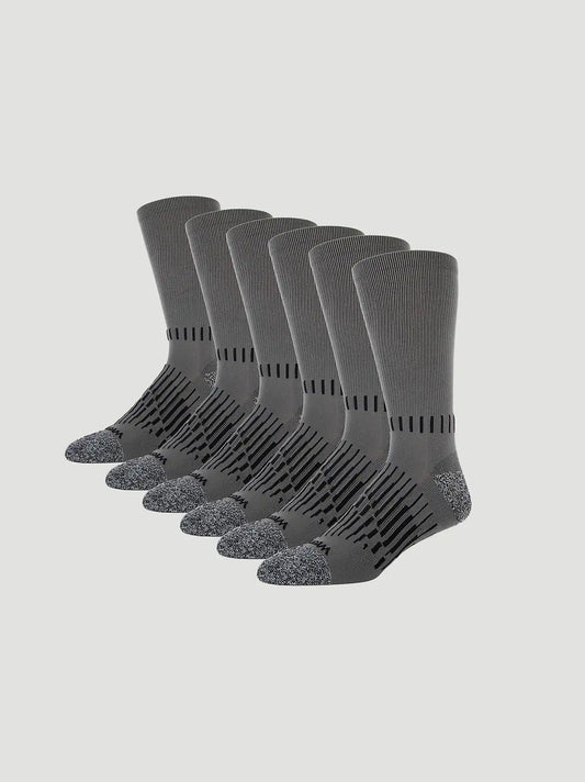 Wrangler RIGGS Workwear Tough Flex Crew Sock 6 Pack:Grey:One Size