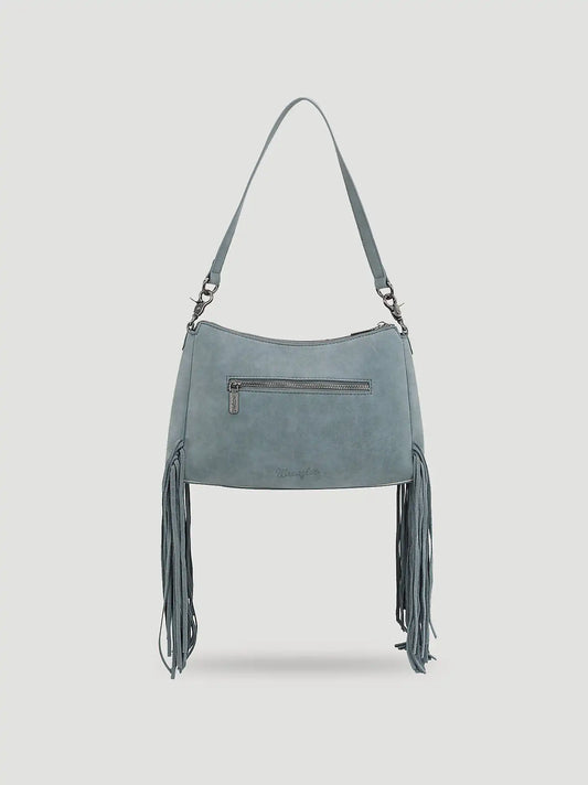 Buckle and Fringe Satchel Bag:Blue:One Size