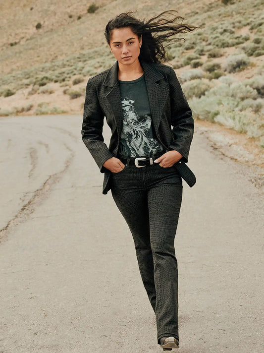 Women's Dallas Bootcut Croc Jean in Grey/Black