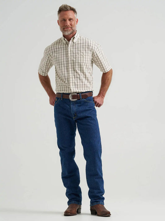 Wrangler® George Strait™ Short Sleeve One Pocket Button Down Shirt in Tea Plaid